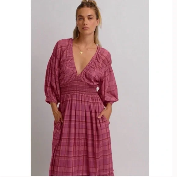 Free People Pink Plaid Maxi Dress - Picture 3 of 4